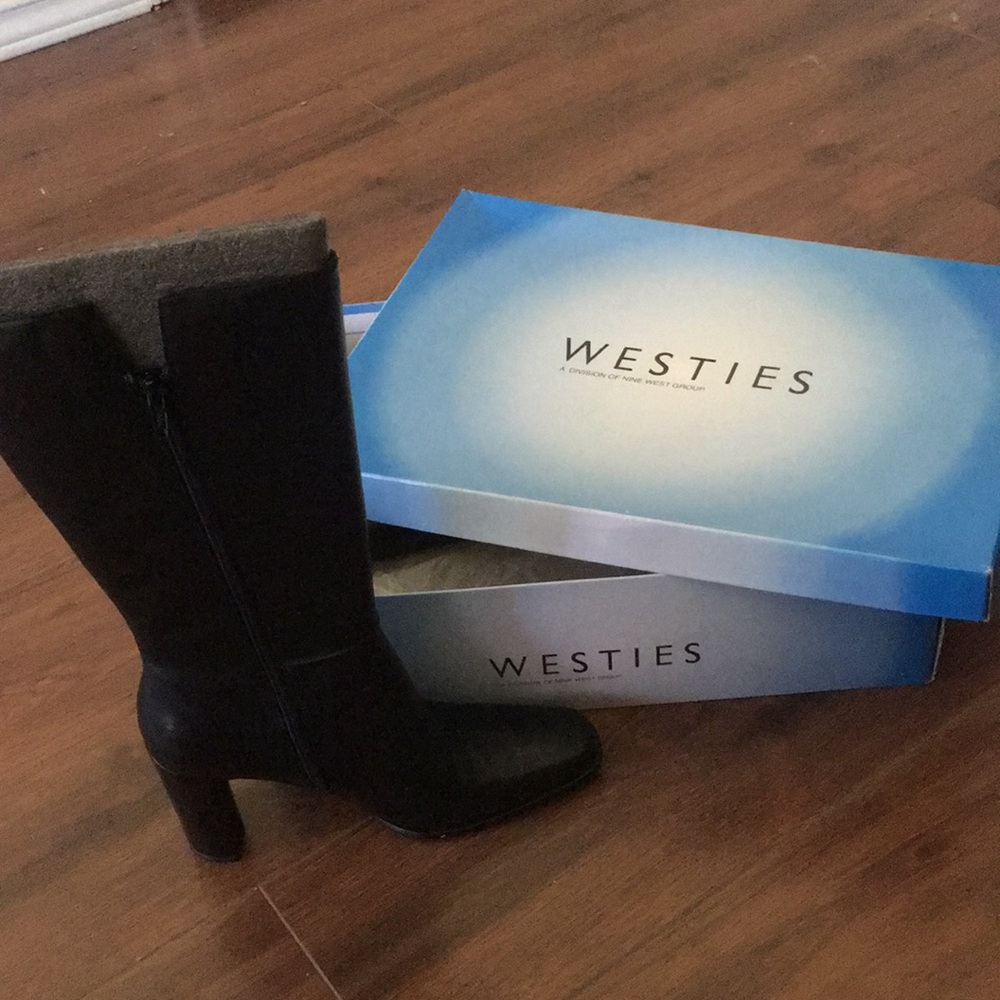 Westies black leather tall boots